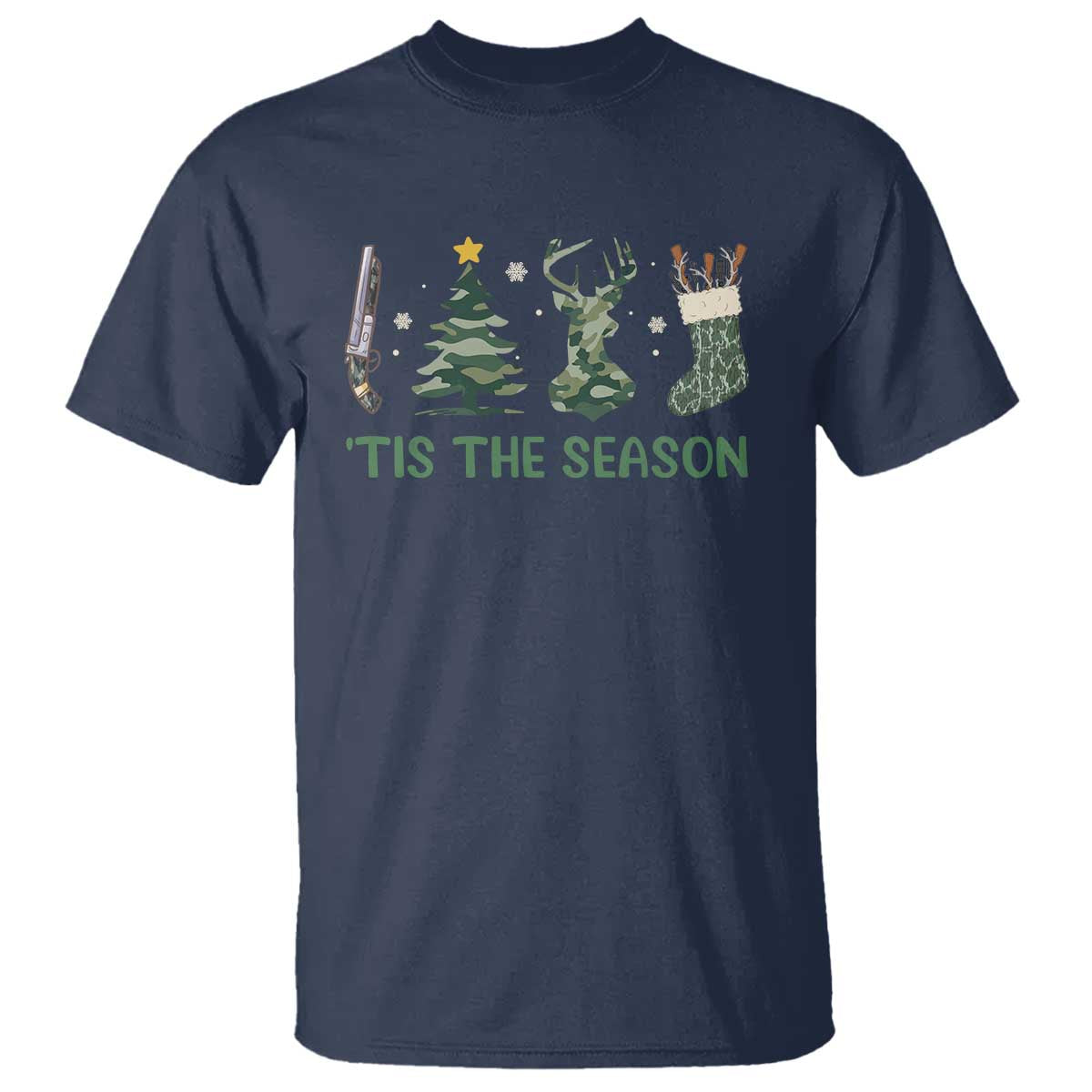 Christmas Hunting T Shirt Tis The Season Hunting Camo Hunter TS09 Navy Print Your Wear