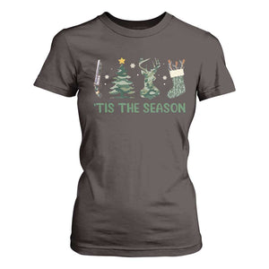 Christmas Hunting T Shirt For Women Tis The Season Hunting Camo Hunter TS09 Dark Chocolate Print Your Wear