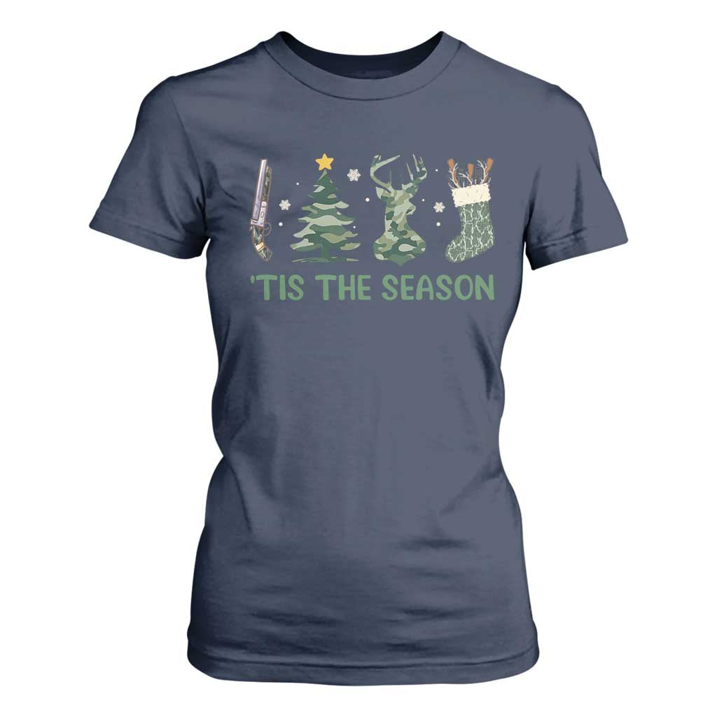 Christmas Hunting T Shirt For Women Tis The Season Hunting Camo Hunter TS09 Navy Print Your Wear