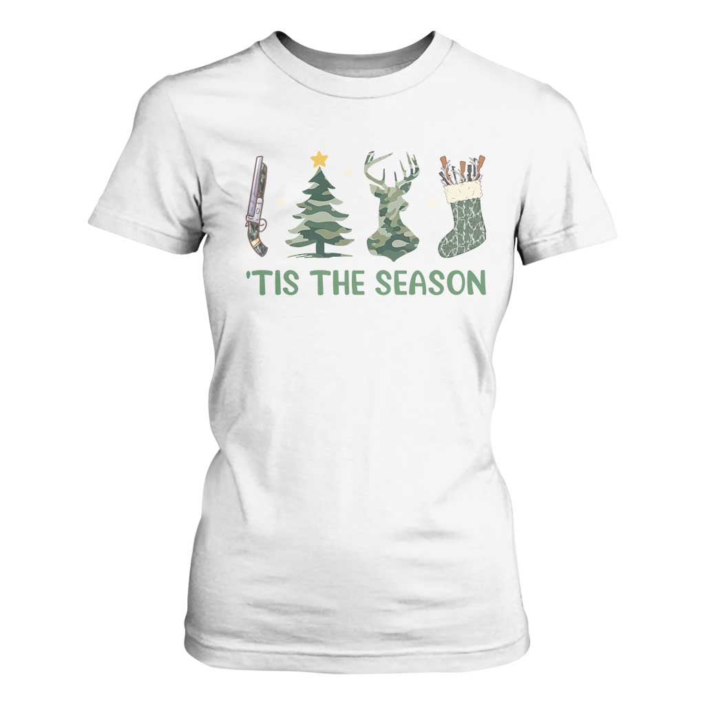 Christmas Hunting T Shirt For Women Tis The Season Hunting Camo Hunter TS09 White Print Your Wear