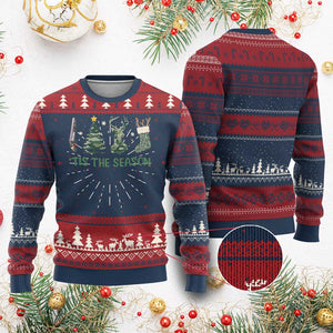 Xmas Hunting Ugly Christmas Sweater Tis The Season Hunting Camo Hunter TS09 Burgundy Print Your Wear