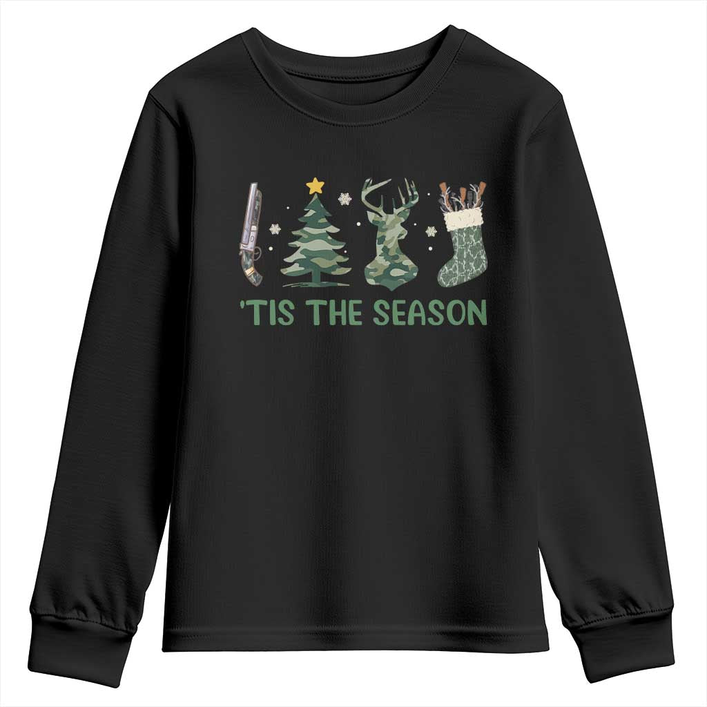Christmas Hunting Youth Sweatshirt Tis The Season Hunting Camo Hunter TS09 Black Print Your Wear