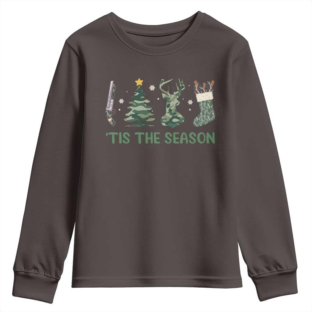 Christmas Hunting Youth Sweatshirt Tis The Season Hunting Camo Hunter TS09 Dark Chocolate Print Your Wear