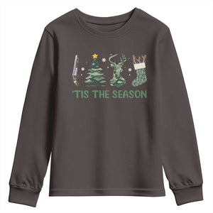 Christmas Hunting Youth Sweatshirt Tis The Season Hunting Camo Hunter TS09 Dark Chocolate Print Your Wear