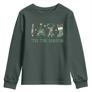 Christmas Hunting Youth Sweatshirt Tis The Season Hunting Camo Hunter TS09 Dark Forest Green Print Your Wear