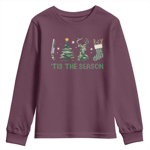 Christmas Hunting Youth Sweatshirt Tis The Season Hunting Camo Hunter TS09 Maroon Print Your Wear