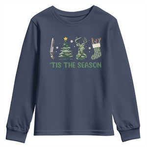 Christmas Hunting Youth Sweatshirt Tis The Season Hunting Camo Hunter TS09 Navy Print Your Wear