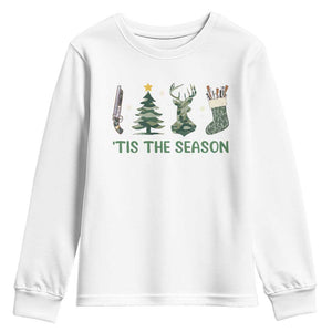 Christmas Hunting Youth Sweatshirt Tis The Season Hunting Camo Hunter TS09 White Print Your Wear