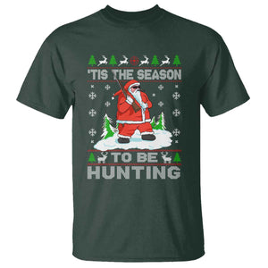 Christmas Hunting T Shirt Tis The Season To Be Hunting Santa Hunter TS09 Dark Forest Green Print Your Wear