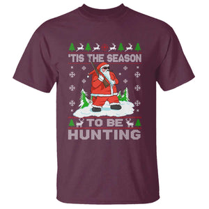 Christmas Hunting T Shirt Tis The Season To Be Hunting Santa Hunter TS09 Maroon Print Your Wear