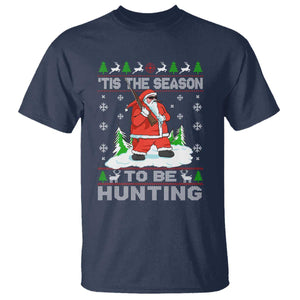 Christmas Hunting T Shirt Tis The Season To Be Hunting Santa Hunter TS09 Navy Print Your Wear