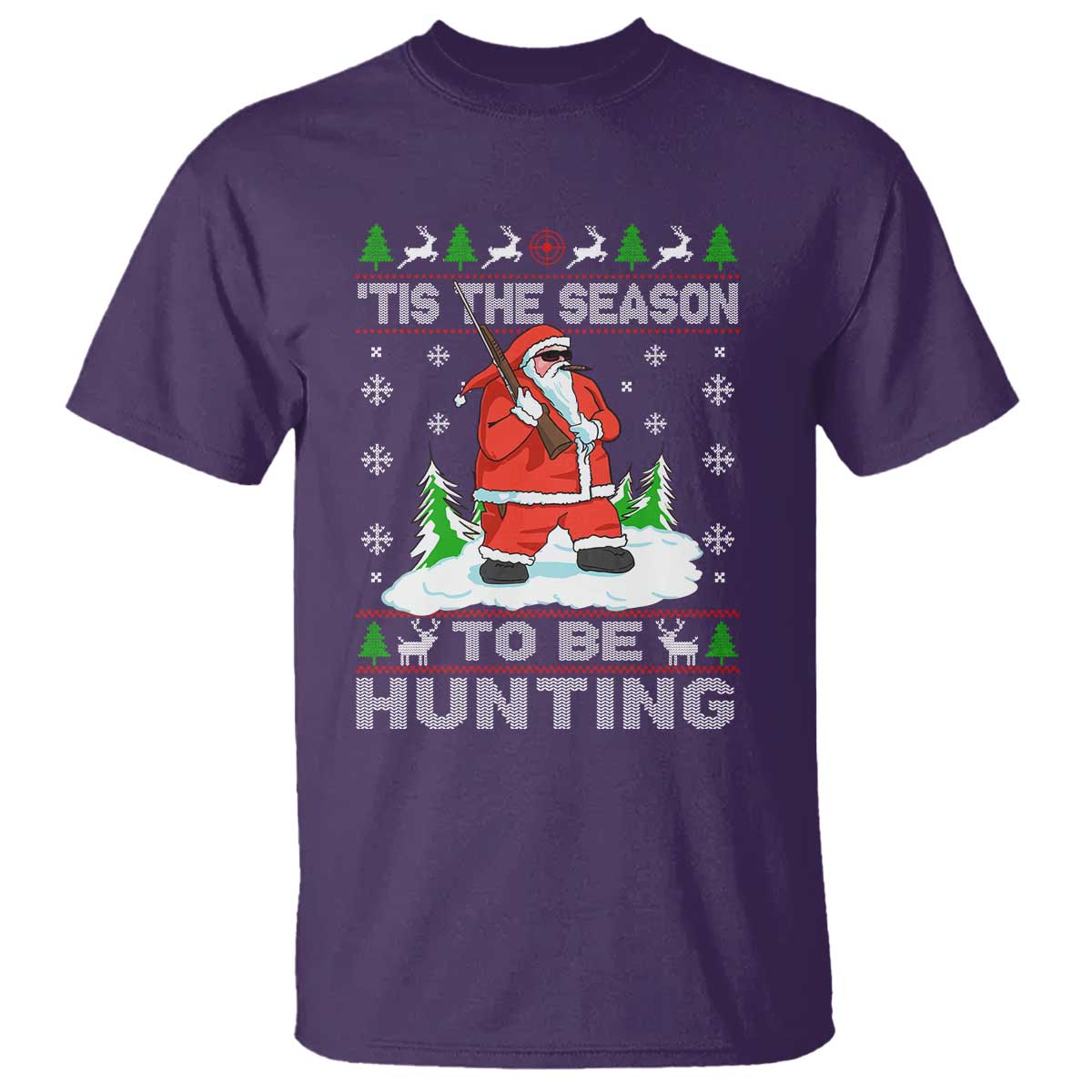 Christmas Hunting T Shirt Tis The Season To Be Hunting Santa Hunter TS09 Purple Print Your Wear