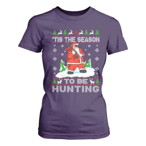 Christmas Hunting T Shirt For Women Tis The Season To Be Hunting Santa Hunter TS09 Purple Print Your Wear