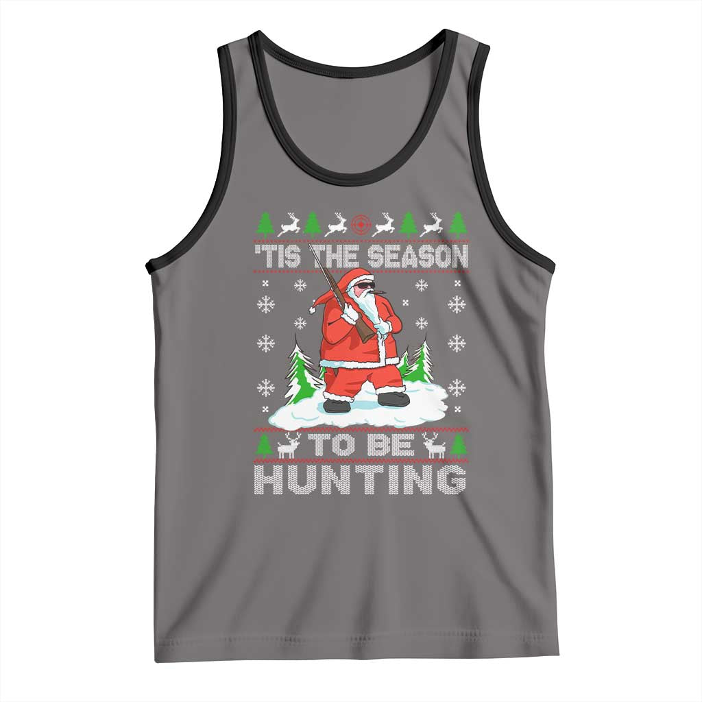 Christmas Hunting Tank Top Tis The Season To Be Hunting Santa Hunter TS09 Deep Heather Black Print Your Wear