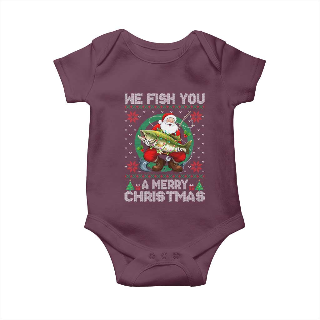 Xmas Fishing Baby Onesie We Fish You A Merry Christmas Santa Fisherman TS09 Maroon Print Your Wear