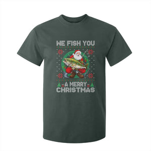 Xmas Fishing T Shirt For Kid We Fish You A Merry Christmas Santa Fisherman TS09 Dark Forest Green Print Your Wear