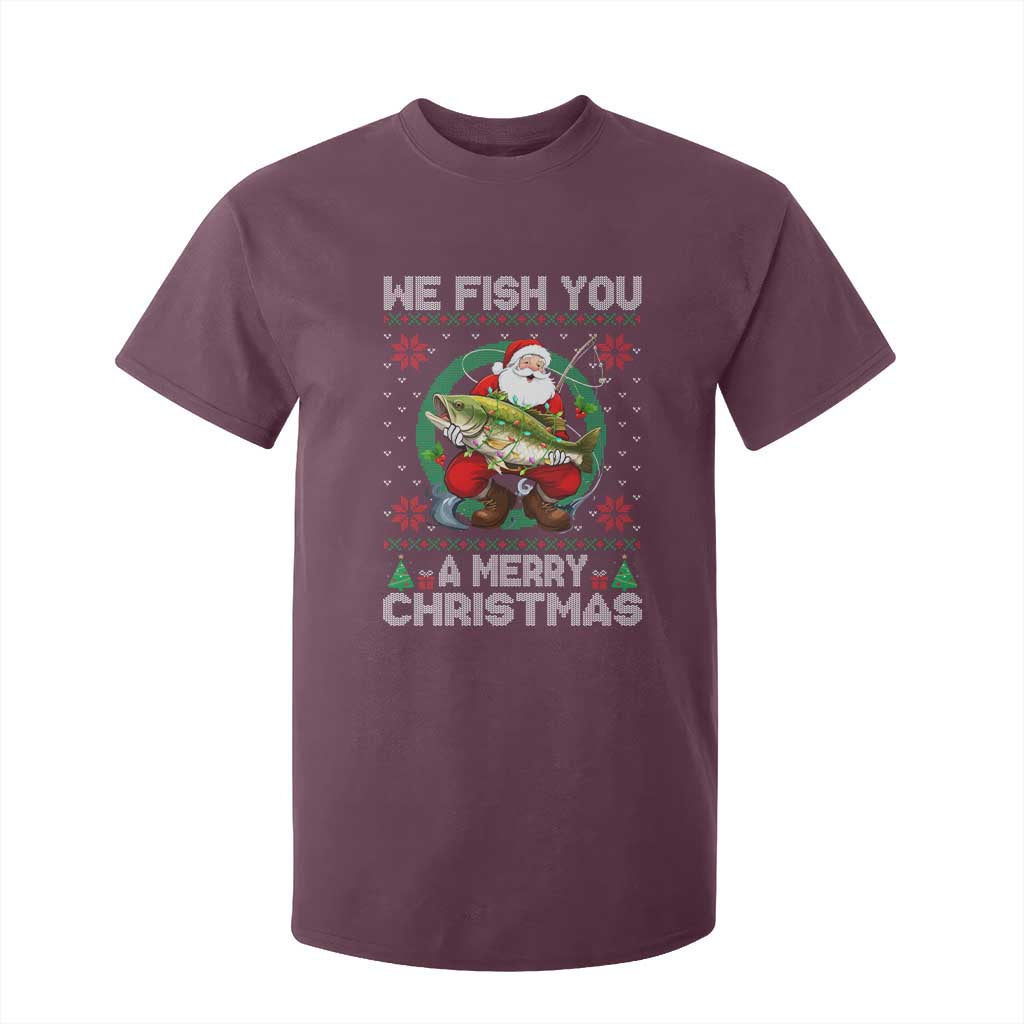 Xmas Fishing T Shirt For Kid We Fish You A Merry Christmas Santa Fisherman TS09 Maroon Print Your Wear