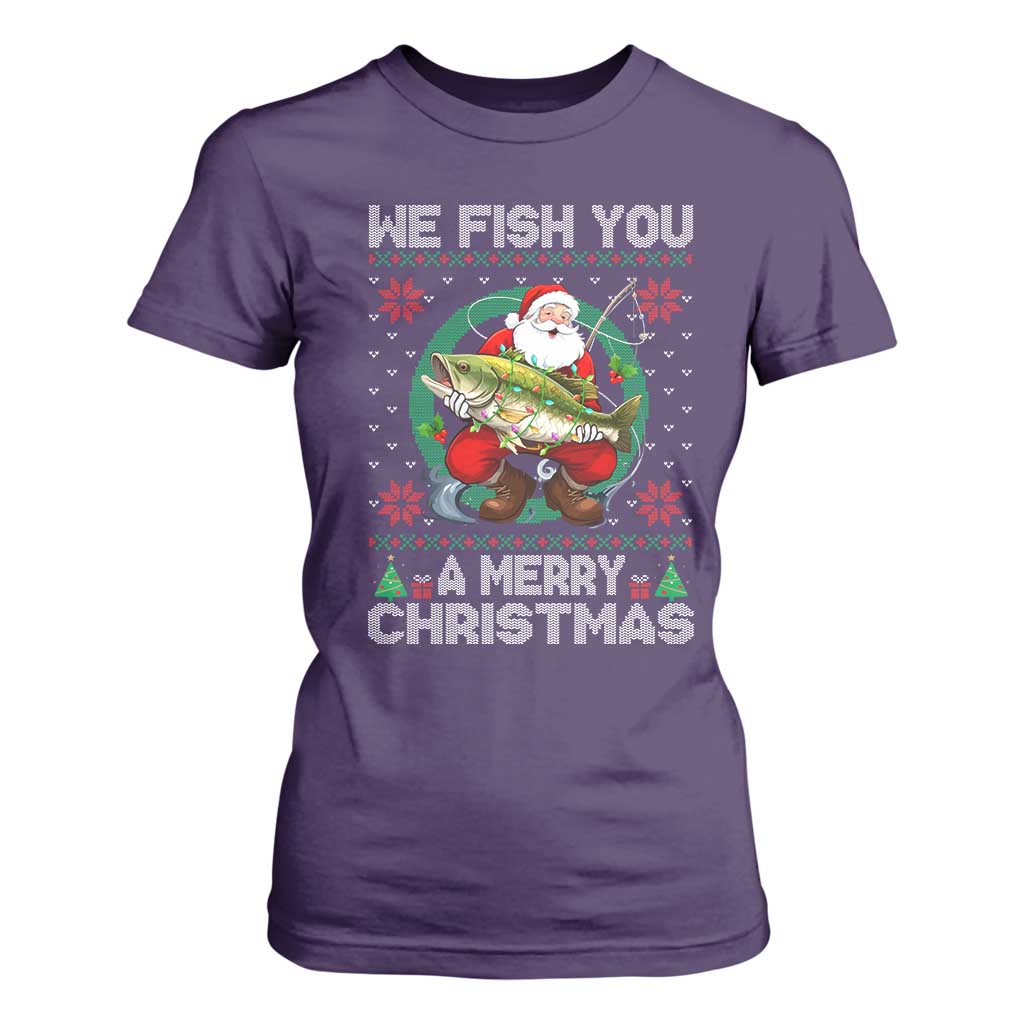 Xmas Fishing T Shirt For Women We Fish You A Merry Christmas Santa Fisherman TS09 Purple Print Your Wear
