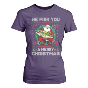 Xmas Fishing T Shirt For Women We Fish You A Merry Christmas Santa Fisherman TS09 Purple Print Your Wear