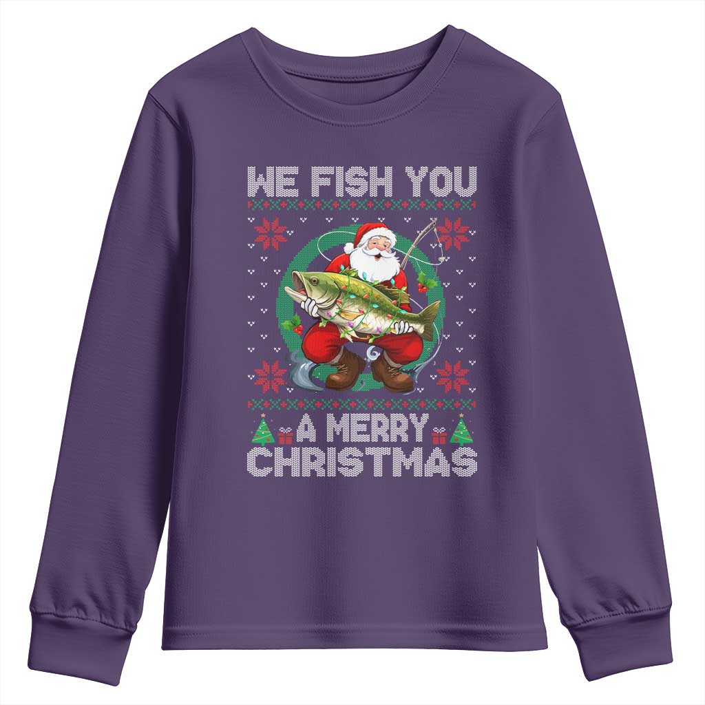 Xmas Fishing Youth Sweatshirt We Fish You A Merry Christmas Santa Fisherman TS09 Purple Print Your Wear