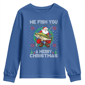 Xmas Fishing Youth Sweatshirt We Fish You A Merry Christmas Santa Fisherman TS09 Royal Blue Print Your Wear