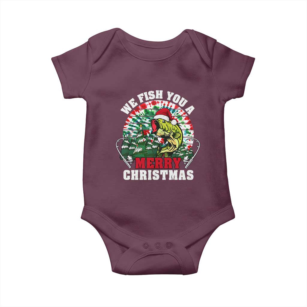 Xmas Fishing Baby Onesie We Fish You A Merry Christmas Santa Hat TS09 Maroon Print Your Wear