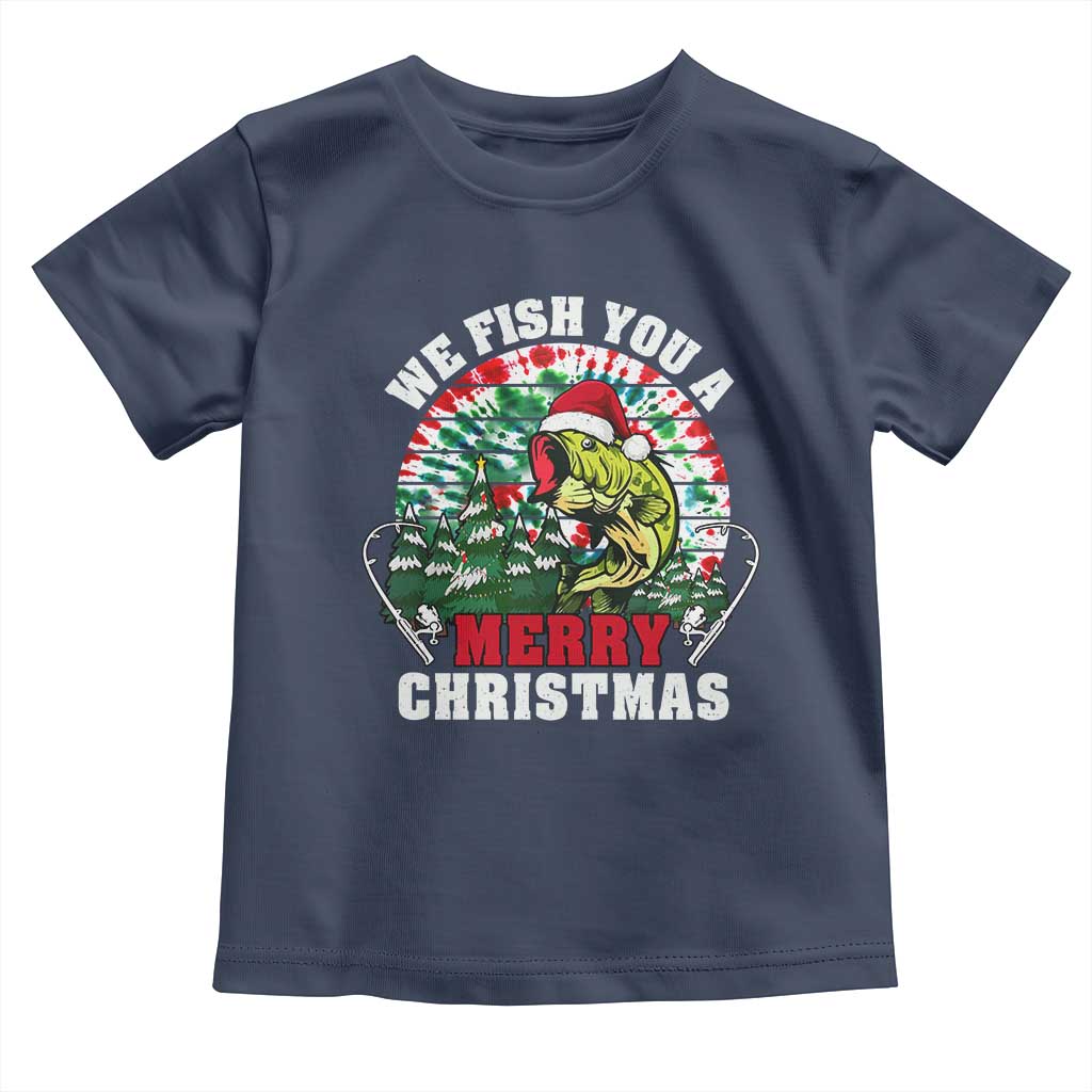 Xmas Fishing Baby Shirt We Fish You A Merry Christmas Santa Hat TS09 Navy Print Your Wear