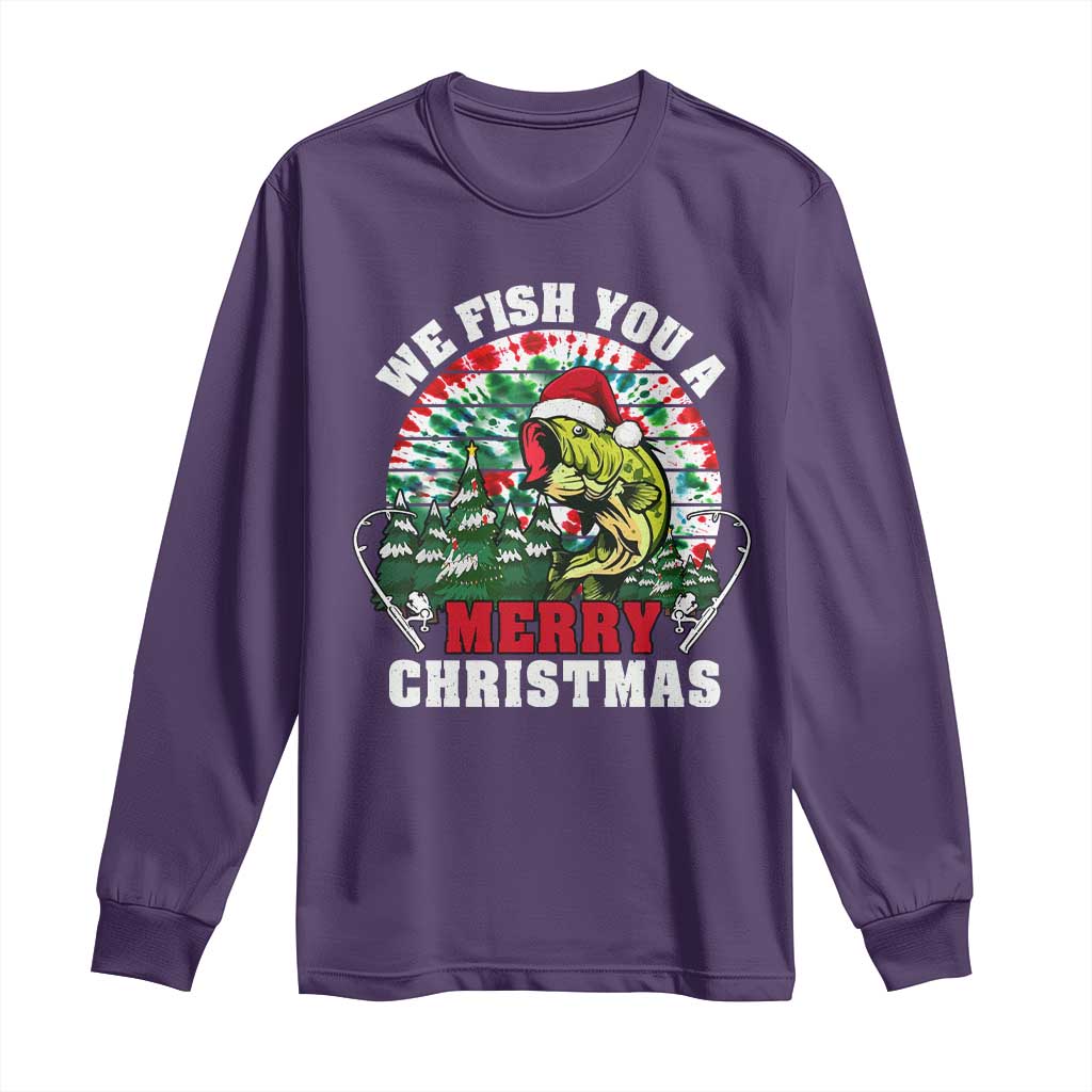Xmas Fishing Long Sleeve Shirt We Fish You A Merry Christmas Santa Hat TS09 Purple Print Your Wear