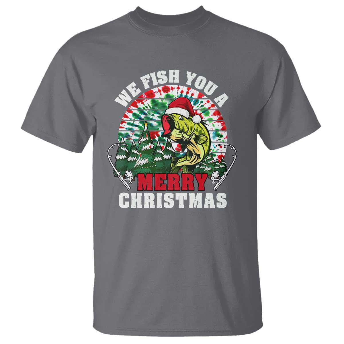 Xmas Fishing T Shirt We Fish You A Merry Christmas Santa Hat TS09 Charcoal Print Your Wear