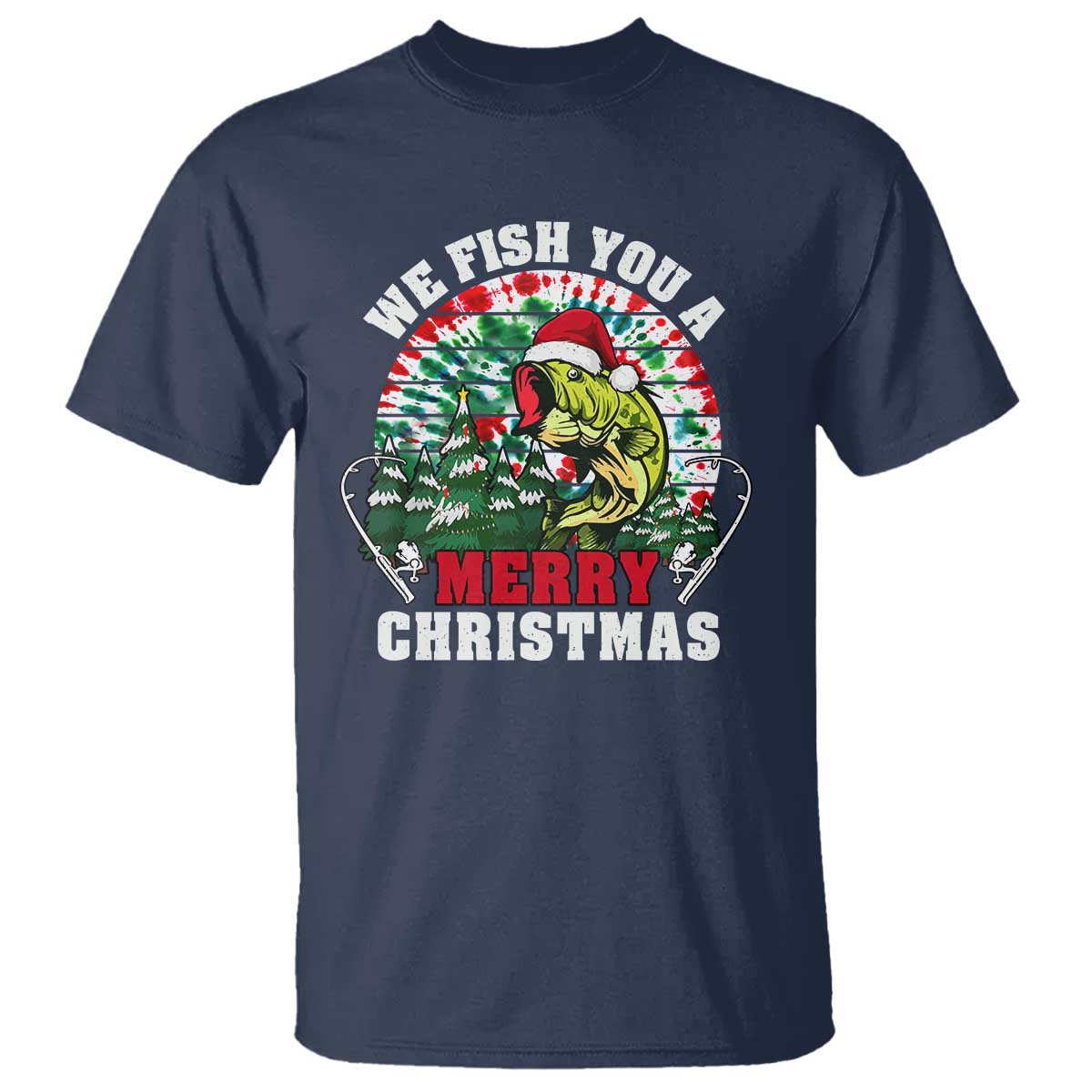 Xmas Fishing T Shirt We Fish You A Merry Christmas Santa Hat TS09 Navy Print Your Wear
