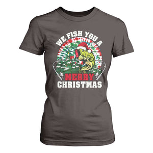 Xmas Fishing T Shirt For Women We Fish You A Merry Christmas Santa Hat TS09 Dark Chocolate Print Your Wear