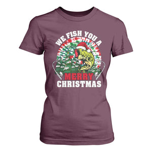 Xmas Fishing T Shirt For Women We Fish You A Merry Christmas Santa Hat TS09 Maroon Print Your Wear