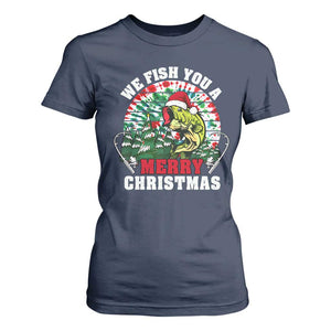 Xmas Fishing T Shirt For Women We Fish You A Merry Christmas Santa Hat TS09 Navy Print Your Wear