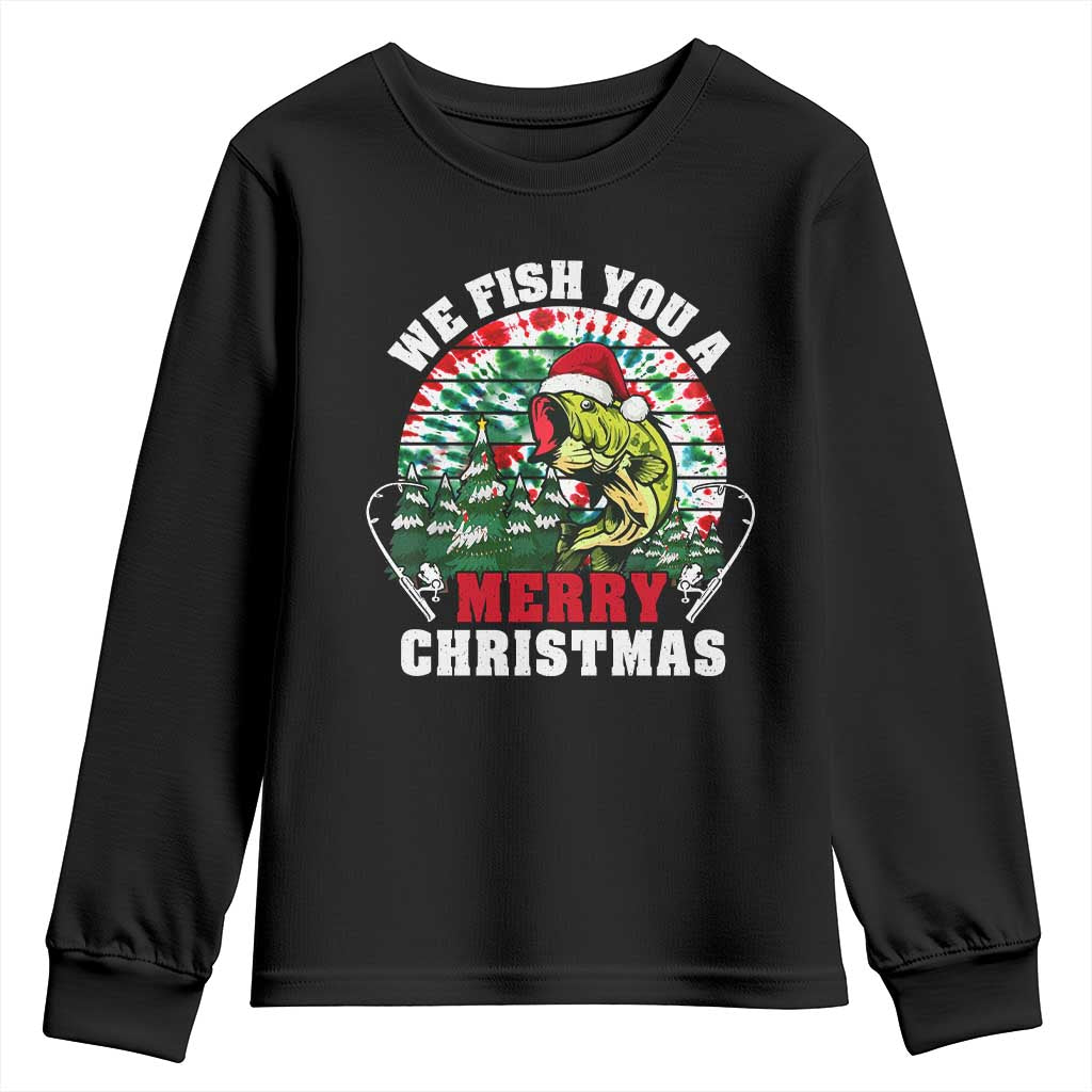 Xmas Fishing Youth Sweatshirt We Fish You A Merry Christmas Santa Hat TS09 Black Print Your Wear