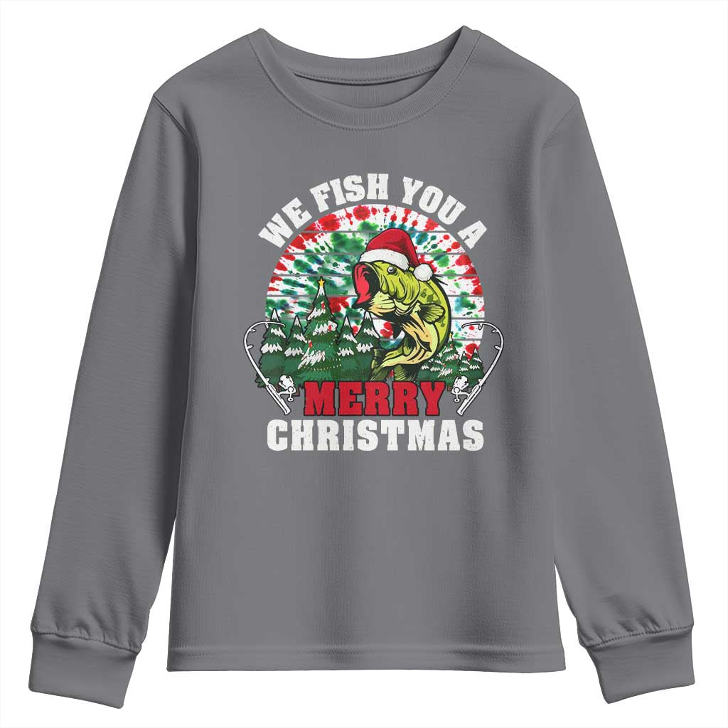 Xmas Fishing Youth Sweatshirt We Fish You A Merry Christmas Santa Hat TS09 Charcoal Print Your Wear