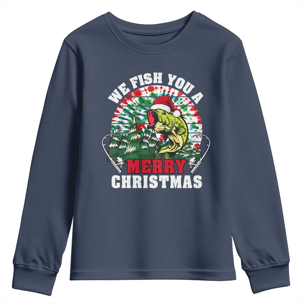 Xmas Fishing Youth Sweatshirt We Fish You A Merry Christmas Santa Hat TS09 Navy Print Your Wear