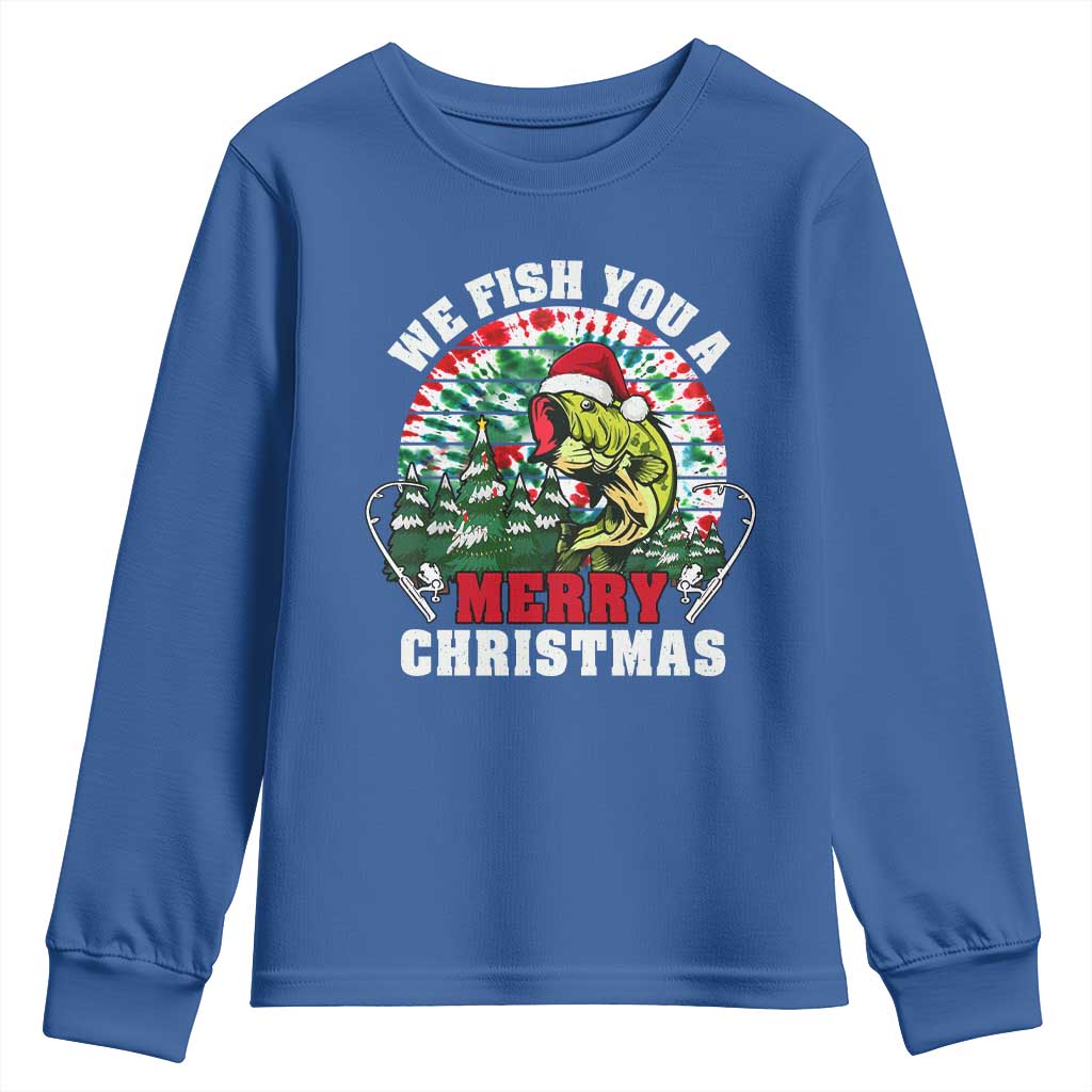 Xmas Fishing Youth Sweatshirt We Fish You A Merry Christmas Santa Hat TS09 Royal Blue Print Your Wear