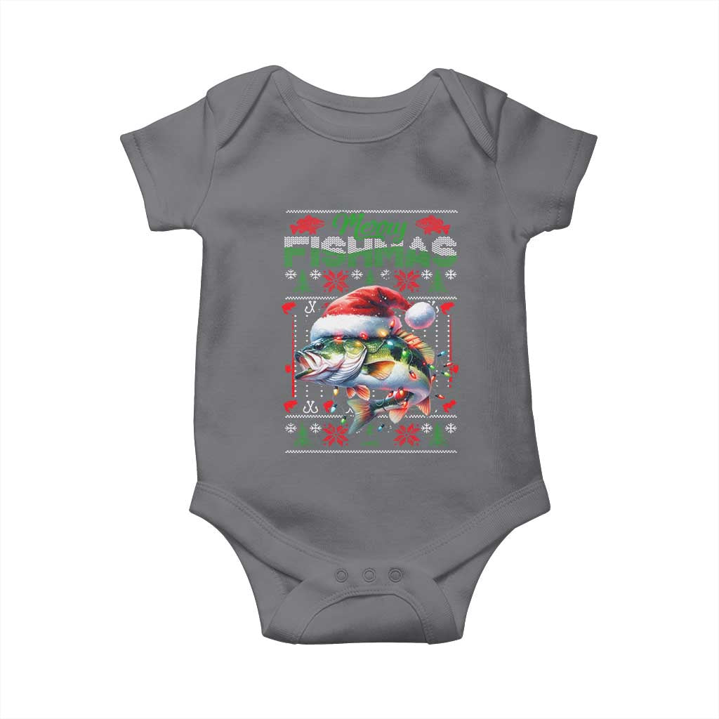 Christmas Fishing Baby Onesie Merry Fishmas Fisherman Santa Hat Fish TS09 Charcoal Print Your Wear