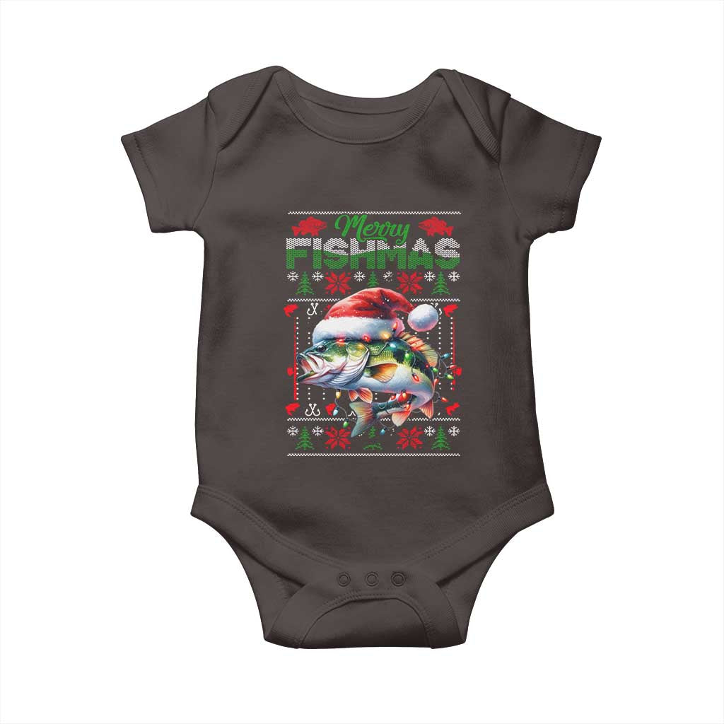Christmas Fishing Baby Onesie Merry Fishmas Fisherman Santa Hat Fish TS09 Dark Chocolate Print Your Wear