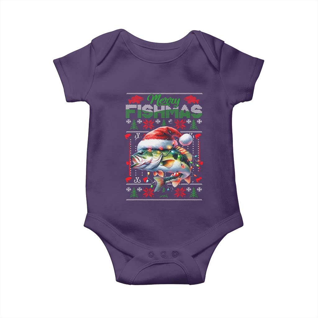 Christmas Fishing Baby Onesie Merry Fishmas Fisherman Santa Hat Fish TS09 Purple Print Your Wear