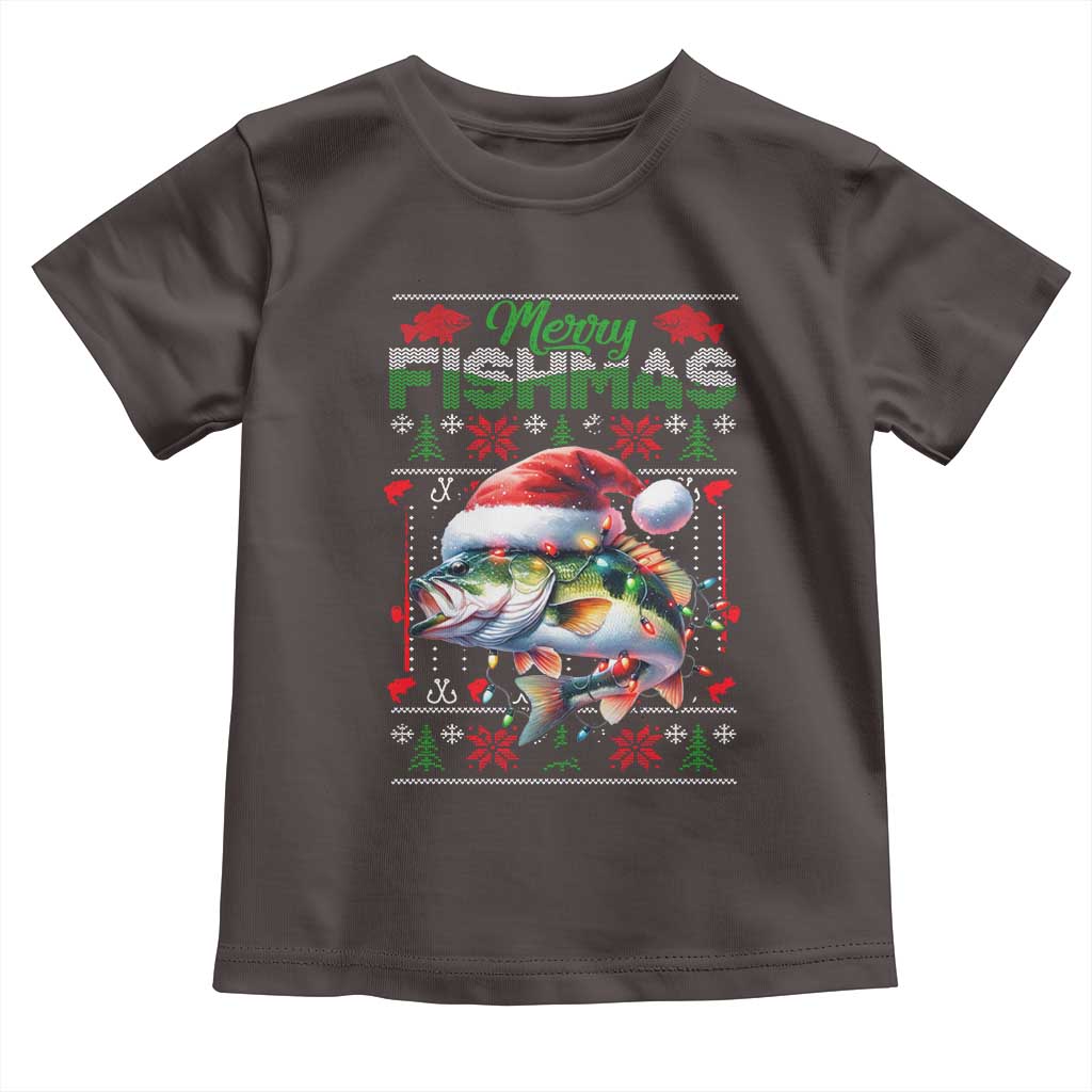 Christmas Fishing Baby Shirt Merry Fishmas Fisherman Santa Hat Fish TS09 Dark Chocolate Print Your Wear