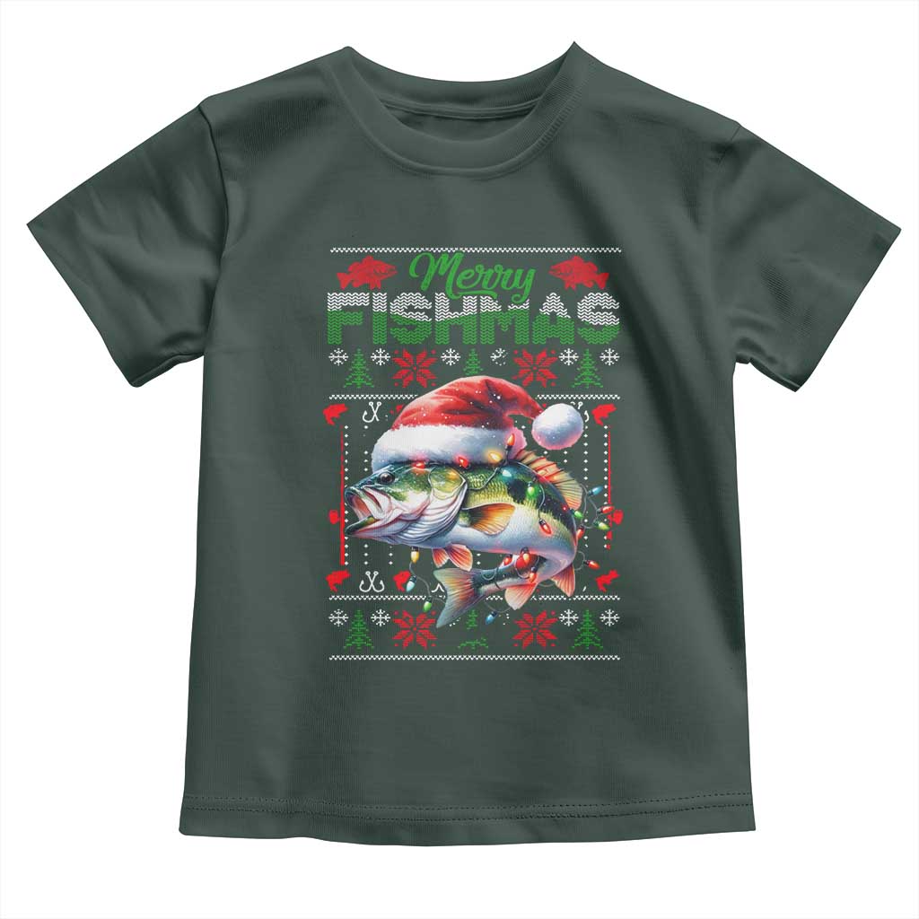 Christmas Fishing Baby Shirt Merry Fishmas Fisherman Santa Hat Fish TS09 Dark Forest Green Print Your Wear