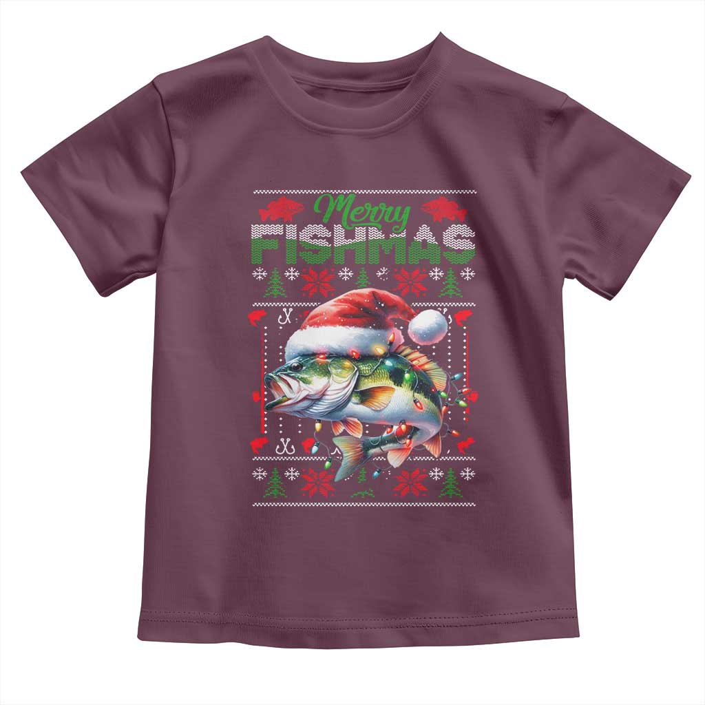 Christmas Fishing Baby Shirt Merry Fishmas Fisherman Santa Hat Fish TS09 Maroon Print Your Wear