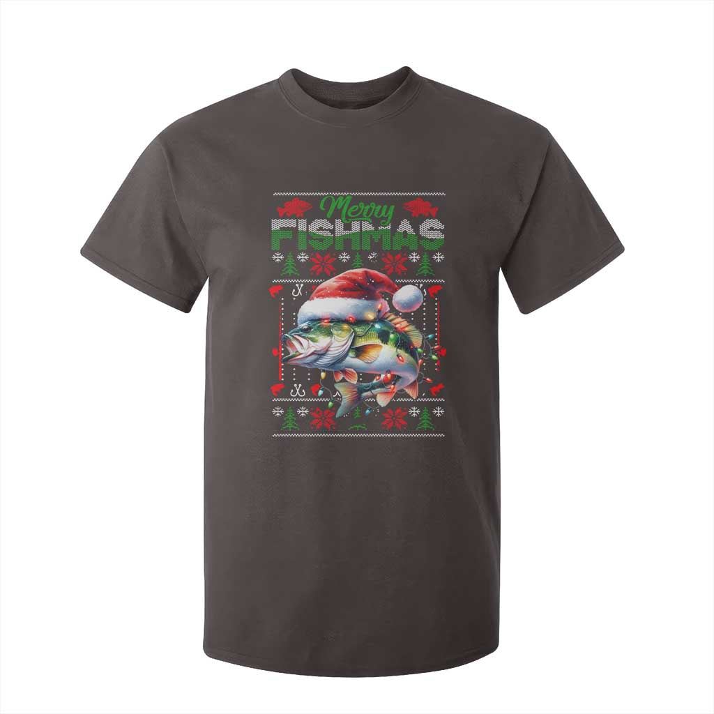 Christmas Fishing T Shirt For Kid Merry Fishmas Fisherman Santa Hat Fish TS09 Dark Chocolate Print Your Wear