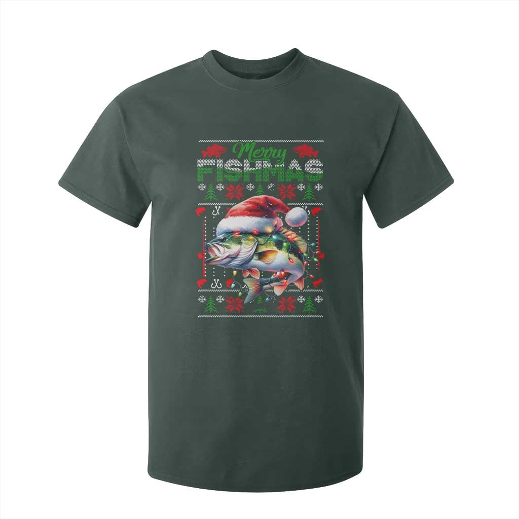 Christmas Fishing T Shirt For Kid Merry Fishmas Fisherman Santa Hat Fish TS09 Dark Forest Green Print Your Wear