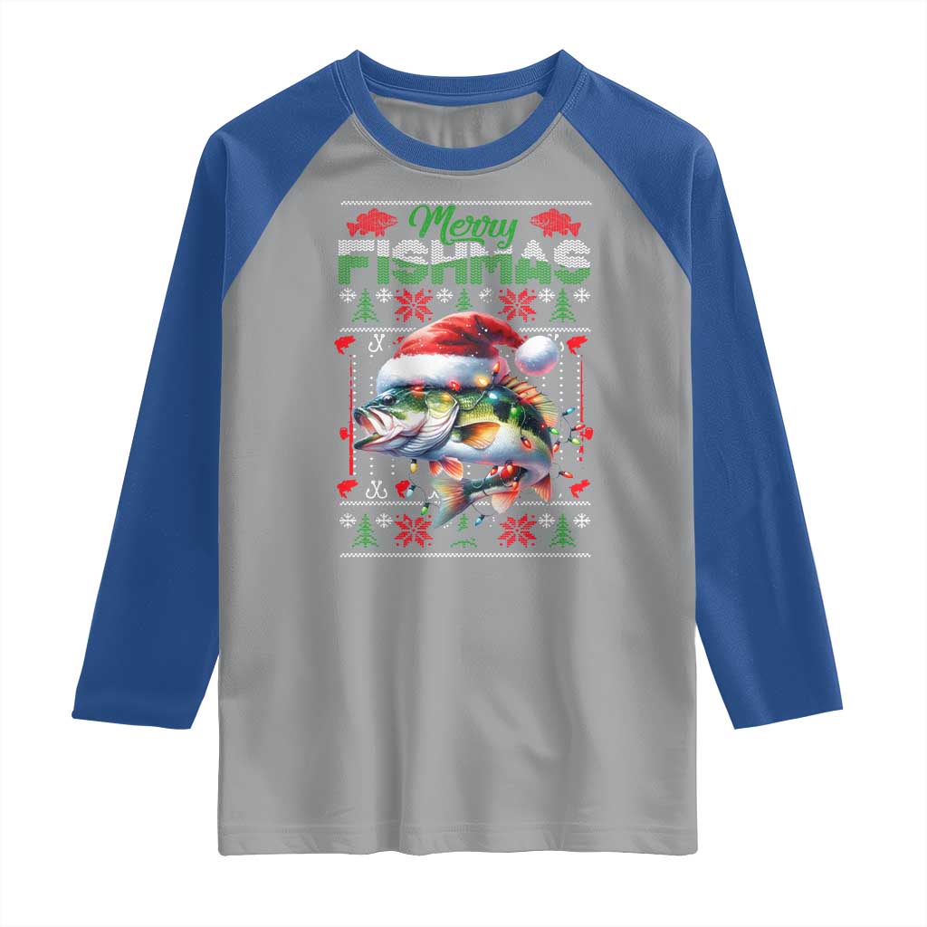 Christmas Fishing Raglan Shirt Merry Fishmas Fisherman Santa Hat Fish TS09 Sport Gray Royal Print Your Wear