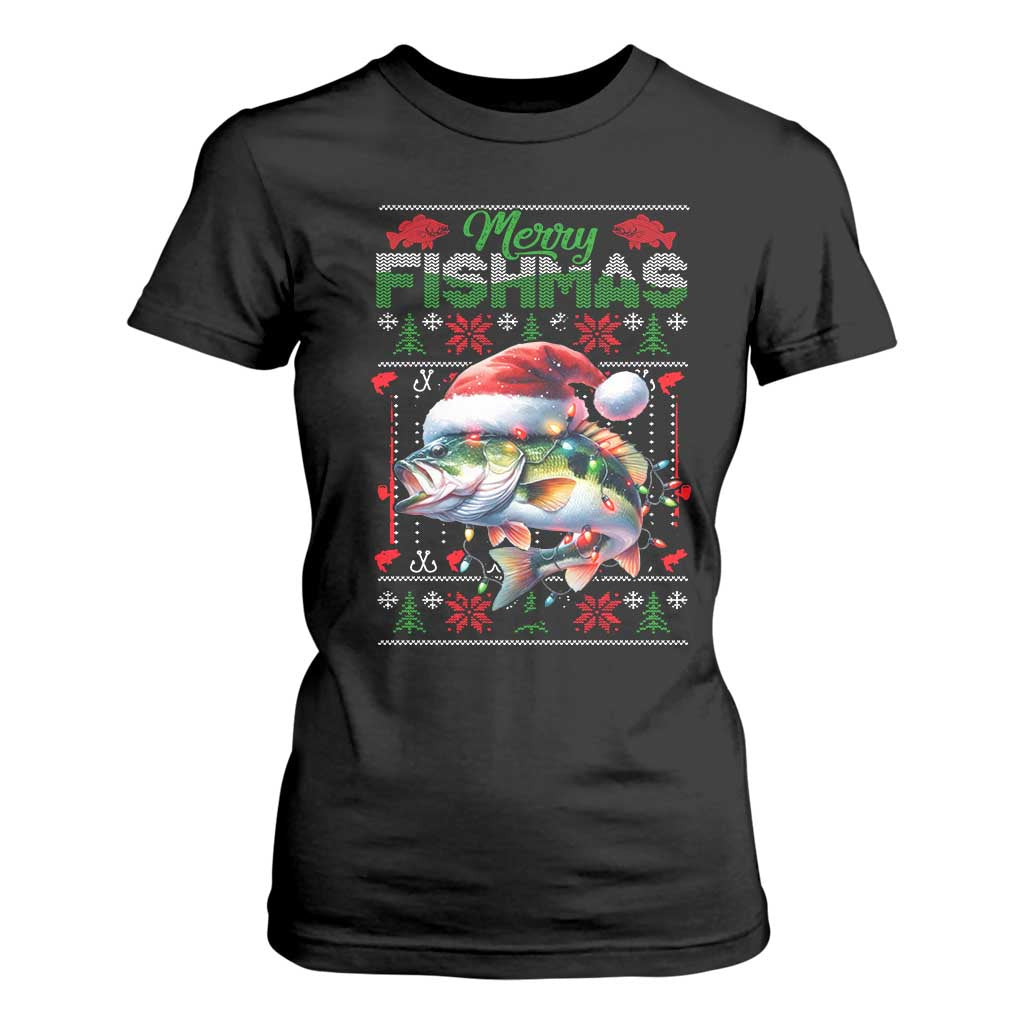 Christmas Fishing T Shirt For Women Merry Fishmas Fisherman Santa Hat Fish TS09 Black Print Your Wear