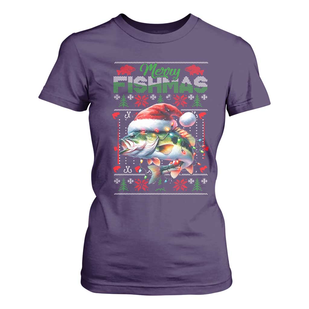 Christmas Fishing T Shirt For Women Merry Fishmas Fisherman Santa Hat Fish TS09 Purple Print Your Wear
