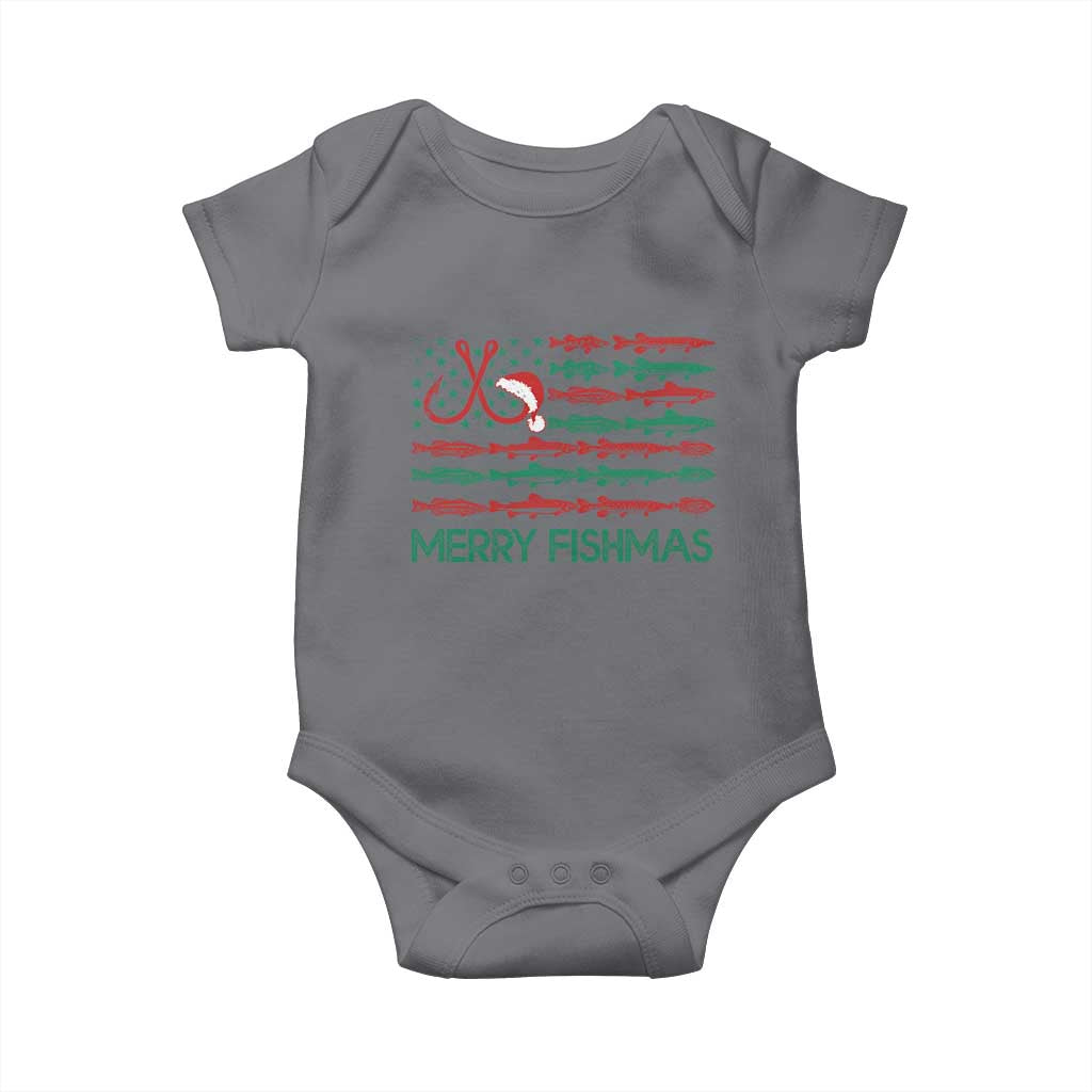 Christmas Fishing Baby Onesie Merry Fishmas Fisherman American Flag TS09 Charcoal Print Your Wear