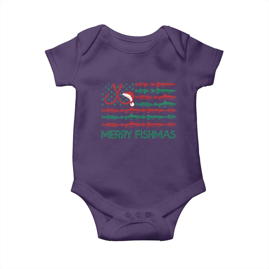Christmas Fishing Baby Onesie Merry Fishmas Fisherman American Flag TS09 Purple Print Your Wear